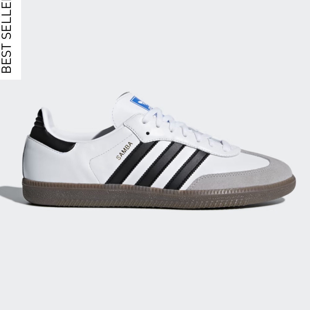 Adidas OG Samba Shoes in Cloud White/Core Black/Gum; size 6.5 M, 7.5 W